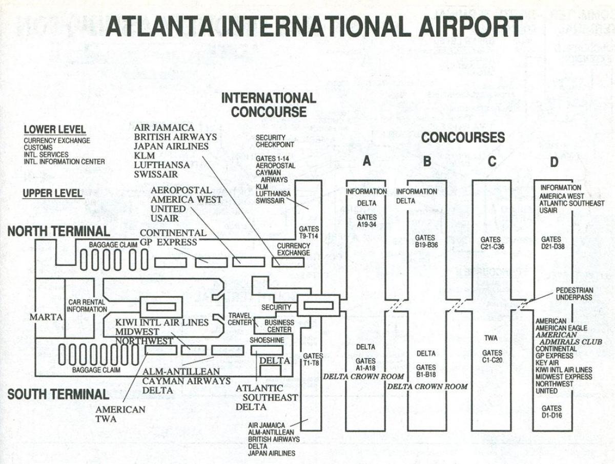 Atlanta alþjóðaflugvöllur terminal kort