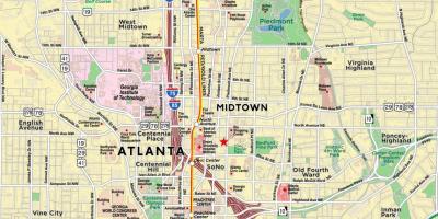 Kort af miðbæ Atlanta