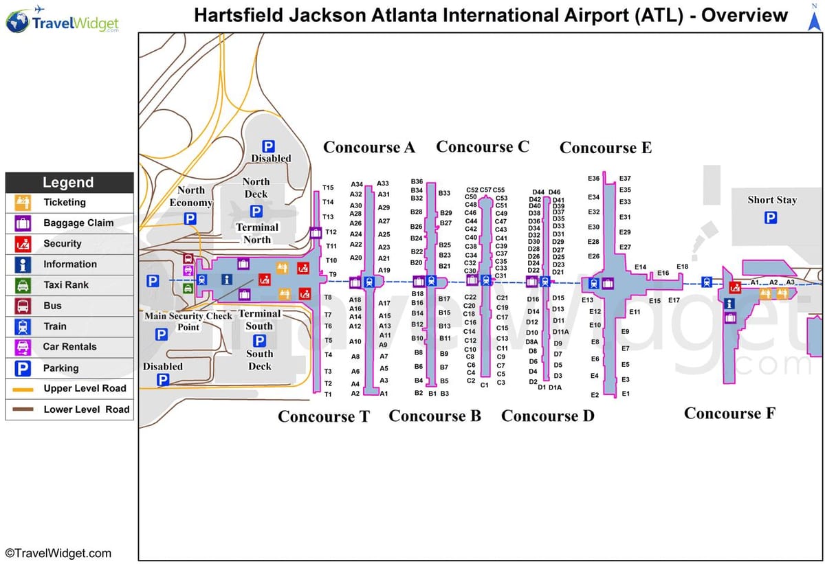 kort af Hartsfield Jackson flugvöllur