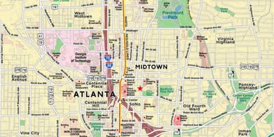 Kort af miðbæ Atlanta